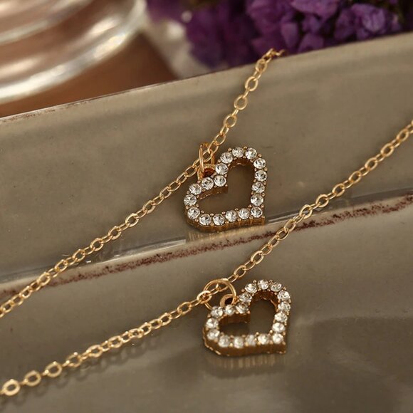 Multilayer Heart Gold Necklace - Picture 5 of 8